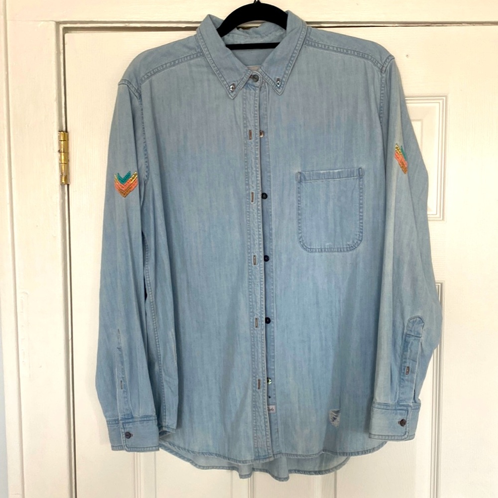 Rails Light Blue Button Down Shirt with Embroidered Accents